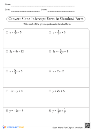 Convert Slope-Intercept to Standard Form