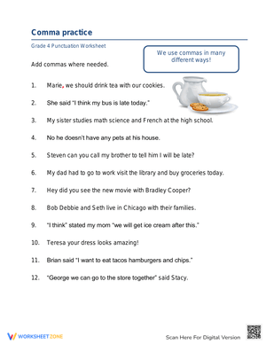 Excel with Comma Practice: Writing Skills