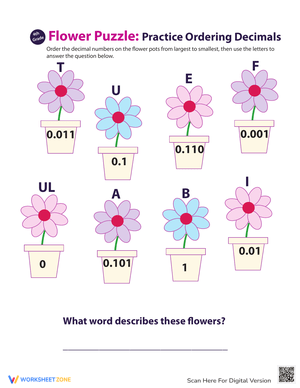 Flower Puzzle Ordering Decimals Worksheet