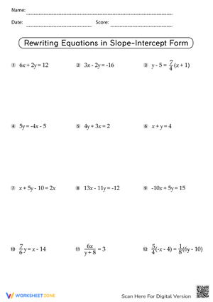 Worksheet: Converting to Slope-Intercept Form