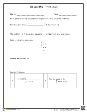 Equations: Try the Skills Worksheet