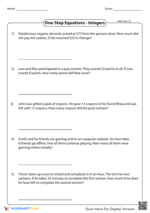 One-Step Equations with Integers