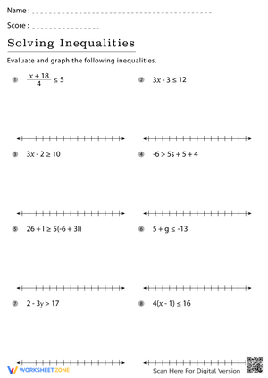 Solving Inequalities Worksheet