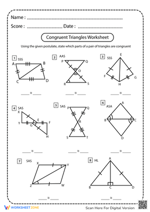 Congruent Triangles Practice Worksheet