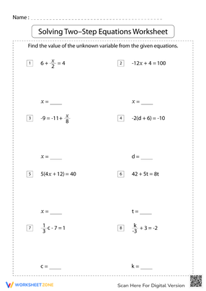 Two-Step Equations Worksheet