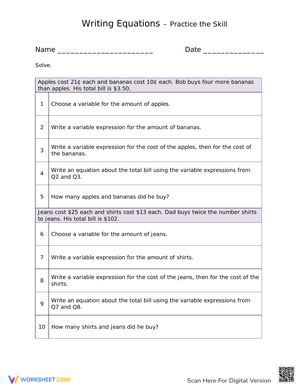 Practice Writing Equations Skills