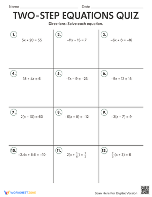 Two-Step Equations Quiz