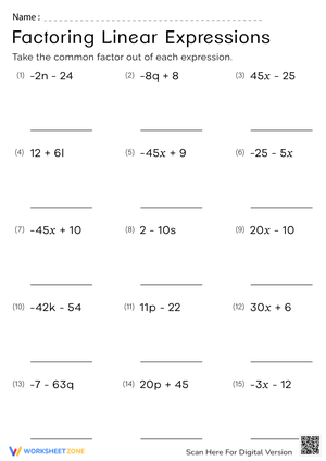Grade 7 Factoring Expressions Worksheets 2024