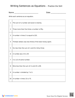 Equation Writing Skill Practice