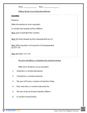 Review: Writing Sentences as Equations
