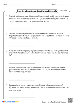 One-Step Equations with Fractions & Decimals