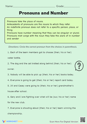 Pronoun Agreement Practice - Circle the Correct Pronoun! Grades 3-5