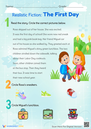 The First Day' - Reading Comprehension Worksheet for Grades 1-2