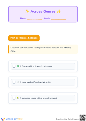 Fantasy Story Settings & Genre ID Worksheet - Reading Activity