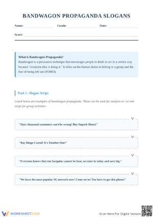 Bandwagon Propaganda Worksheet | Grade 8 ELA Printable
