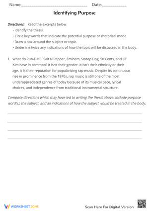 Thesis Statement & Purpose Worksheet - Rap Music Analysis
