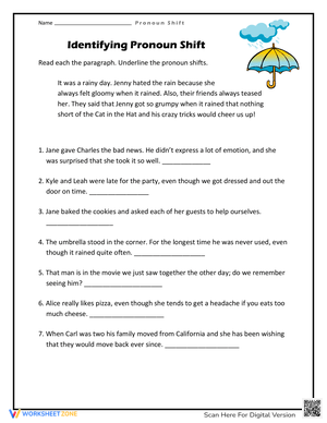 Identifying Pronoun Shifts Worksheet