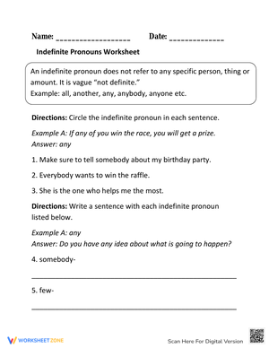 Indefinite Pronouns Practice Worksheet