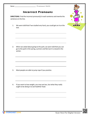 Identifying Incorrect Pronouns Worksheet