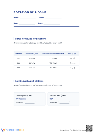 Printable Rotation of a Point Worksheet | Grade 7 Math
