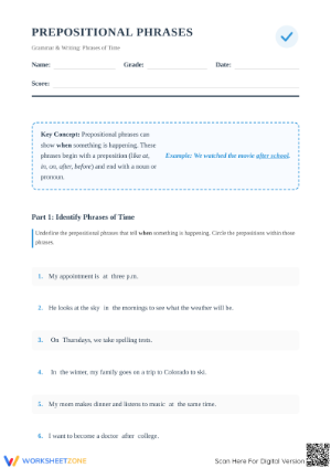 Prepositional Phrases of Time Worksheet | Essential