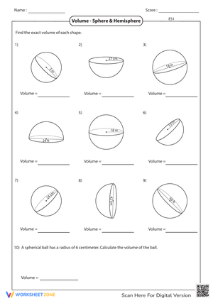 Calculating Volume of Spheres and Hemispheres