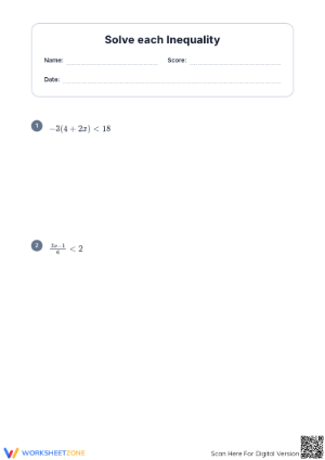 Essential Solving Inequalities Worksheet | Grade 9 Aligned