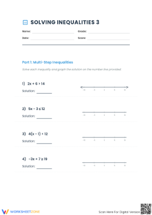 Multi-Step Inequalities Worksheet | Grade 8 Essential