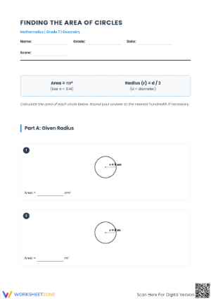 Area of Circles Worksheet | Grade 7 Essential Printable