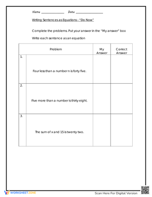 Writing Algebraic Equations
