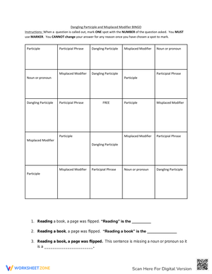 Dangling Participle and Misplaced Modifier Bingo