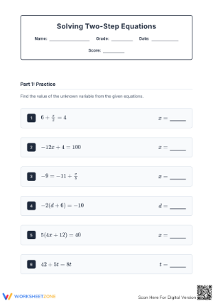 Essential Two-Step Equations Worksheet | Grades 6-8 Math