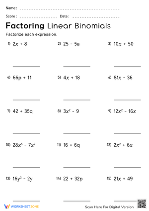 Factoring Linear Binomials