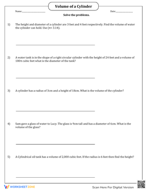 Volume of a Cylinder Word Problems