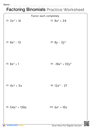 Factoring Binomials Practice