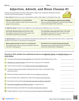 Adjective, Adverb, and Noun Clauses #1