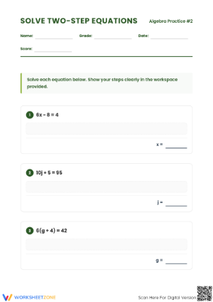 Two-Step Equations Worksheet | Essential Grade 7-8 Math