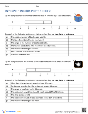 Interpreting Box Plot Worksheets