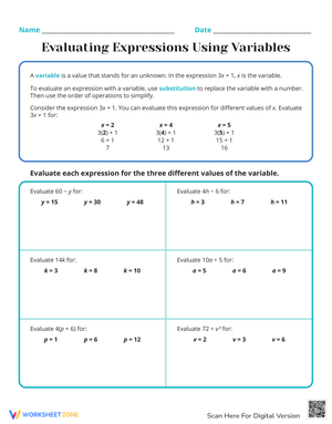 Evaluating Expressions Using Variables