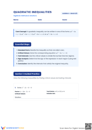 Quadratic Inequalities Worksheet | Essential Algebra Prep