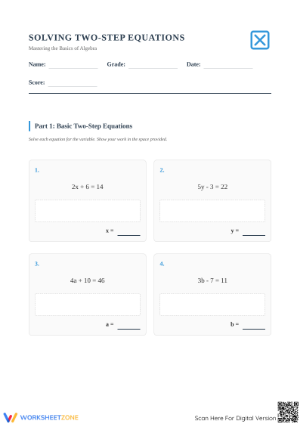 Solving Two-Step Equations Printable | Grade 7 Math