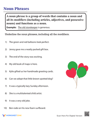 Identifying Noun Phrases – Grammar Worksheet for Students