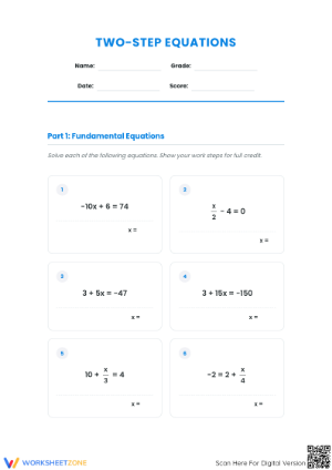 Two-Step Equations Worksheet | Grade 7 Essential Practice