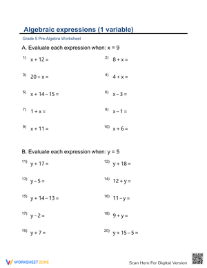Evaluating Algebraic Expressions