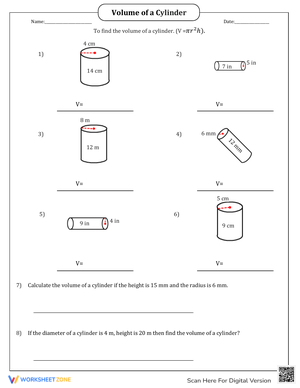 Calculate Volume of a Cylinder Practice
