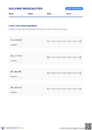 Printable Solving Inequalities Worksheet | Grade 7 Math