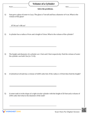 Find Volume of Cylinder in Word Problems