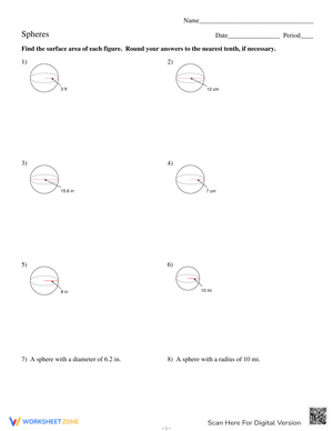 Calculating Volume of Spheres Worksheet