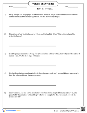 Find Volume of Cylinder Word Problems