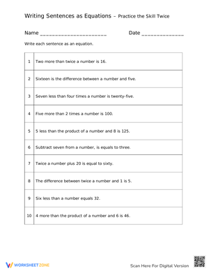 Writing Equations - Practice the Skill Twice 2